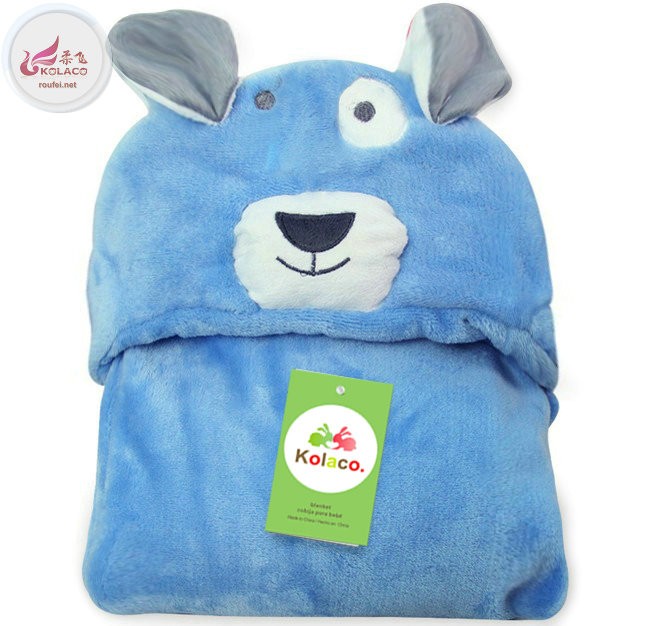 Adorable animal patterns baby hoodedplush pillow and soft baby blanket for baby shower gifts